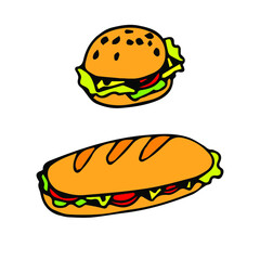 burger doodle on the white background