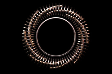 Abstract figure in the form of a circle made of metal elements. Logo concept on a scientific topic. 3D render