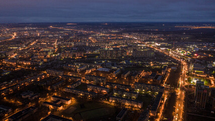 Obraz premium beautiful aerial view of the night provincial Russian town