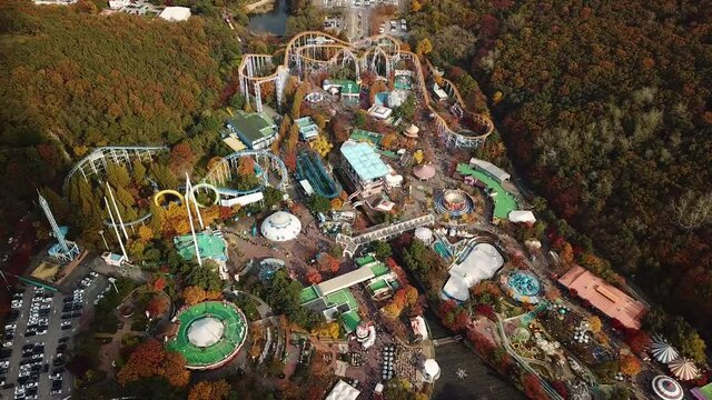 Seoul Grand Park, Gwacheon-si, Gyeonggi-do, South Korea, Seoul Land theme park aerial photography in autumn.