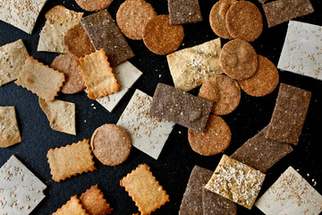 Overhead view of variety of crackers