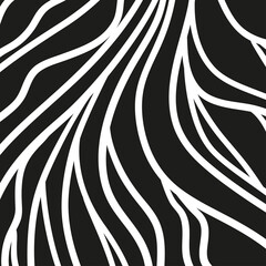 Hand drawn white waves on black. Wavy background. Waved pattern. Line art. Print for banners, flyers or posters