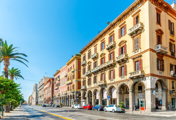 Fototapeta na wymiar Historic buildings in Via Roma in Cagliari