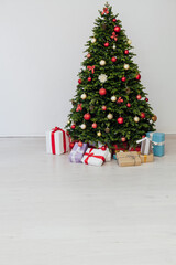 Decor new year interior of the christmas tree decor presents the holiday
