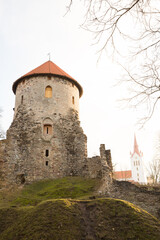 Obraz premium City Cesis, Latvia. Street with old castle what made from rocks. Travel photo.