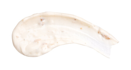 Drop tartar sauce isolated on white background. Close up, top view.