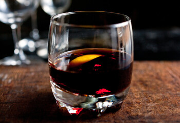 Close up of rye cocktail served in glass