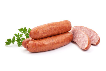 Smoked Sausages with Parsley, isolated on white background