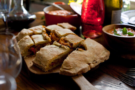 Close up of harvest tart on cutting board