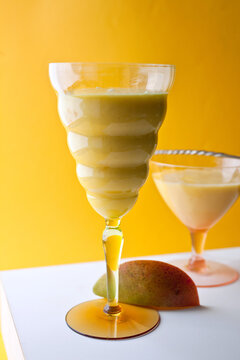 Mango rosewater lassi served in glass