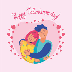 The couple hugs. Vector illustration, Valentine's day card, poster, character design