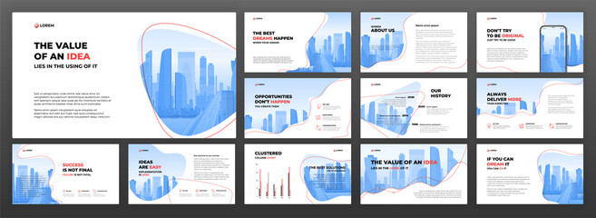 Business powerpoint presentation templates set. Use for presentation keynote background, brochure design, website slider, landing page, annual report.