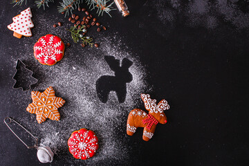 gingerbread christmas festive table holidays party new year gift tasty serving size top view copy...