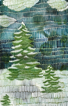 Watercolor winter forest illustration