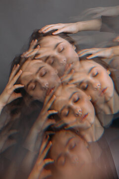 Kaleidoscopic portrait of teenage girl with closed eyes