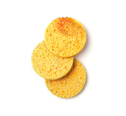 Face cleansing sponges on a white background, side view. Beauty, skin Care. Spa accessories. The concept of a healthy lifestyle.