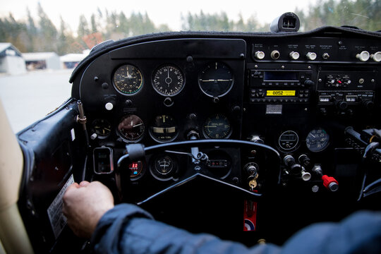 The instrument panel of a small airplane
