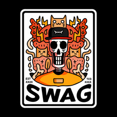 Skull in hype style and three little cat, with swag typography, illustration with hipster style. Vector graphics for t-shirt prints and other uses.