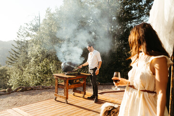 Couple living in tiny house with young child