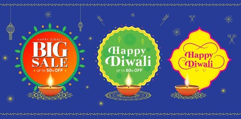 Banner design with realistic lamp on bule background for Diwali Festival celebration, Diwali logo, logo unit, logo design backfround, india festival logo