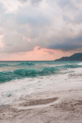 Summer sunny day, blue sky, white clouds and water sea background. Blue Sky Background.