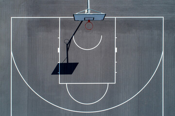 Overhead aerial views of back outdoor basketball courts with no people