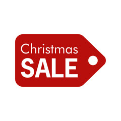 Rebajas de Navidad. Logotipo con texto Christmas Sale en etiqueta de precio en color rojo
