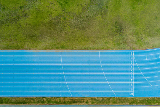 Overhead aerial image of athletic track with no people