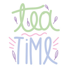 Obraz premium cooking lettering, hand drawn type font tea time leaves design