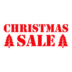 Rebajas de Navidad. Logotipo sello de caucho con texto Christmas Sale con árbol de navidad en color rojo