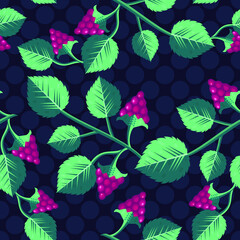 Raspberries background. Vector seamless pattern