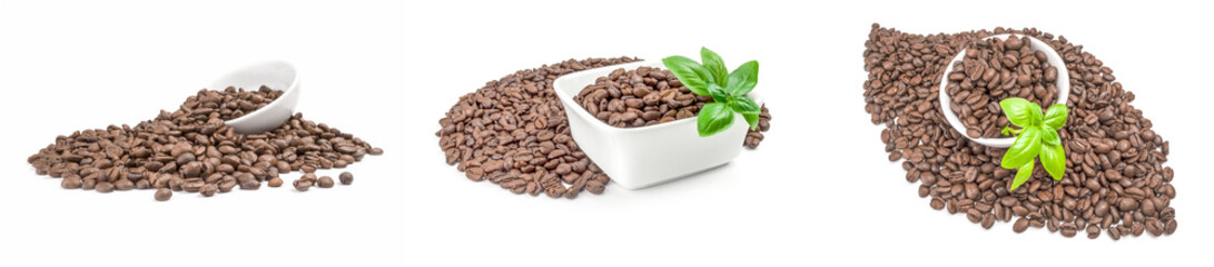 Collage of coffee grains isolated on a white background cutout