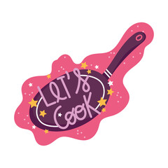 cooking lettering, hand drawn text and saucepan