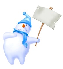 pupazzo di neve con cartello