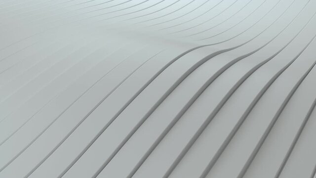 Abstract background with white wavy stripes. Abstract cut paper rippling stripes. Modern white background template for documents, reports and presentations. Sci-Fi Futuristic. 3d animation loop of 4K