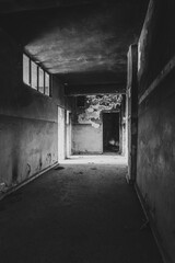 Fototapeta na wymiar Abandoned building interior in black and white