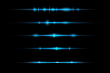 Blue horizontal lens flares pack. Laser beams, horizontal light rays.Beautiful light flares.