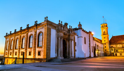 The Johannine Library at the University of Coimbra in the evening in Portugal