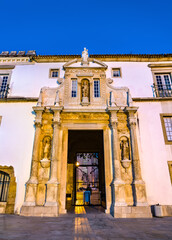 Porta Ferrea at the University of Coimbra in the evening in Portugal