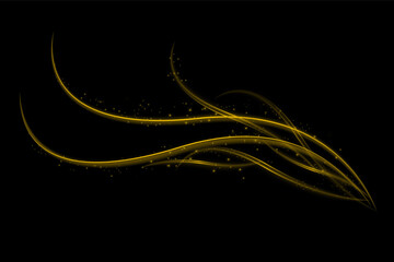 Light effect with glowing gold wavy lines and sparkles isolated on transparent special effec.. Vector illustration