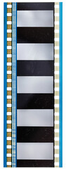 scratched 35mm cine film strip with empty frames isolated on white backgroud with cool texture and...