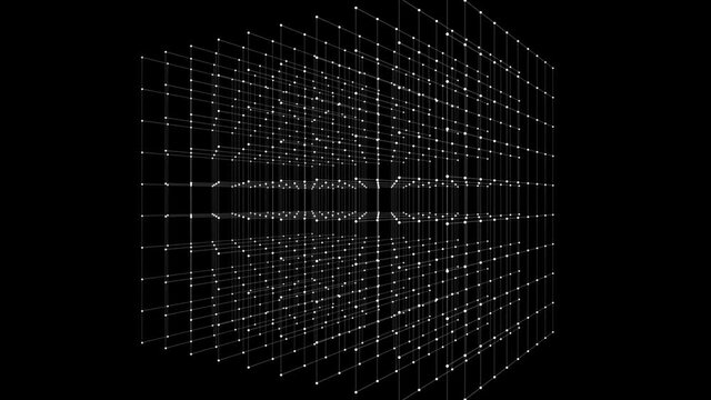 Big cube box of spinning points.Seamless loop animation