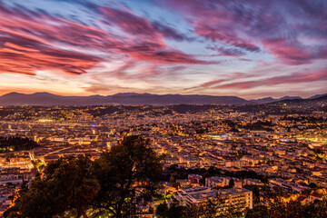 sunset over the city of Nice, France