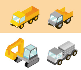 construction trucks machine transport and work isometric