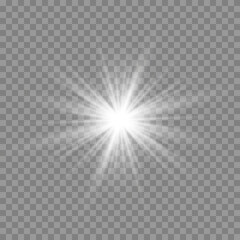 White glowing light. Beautiful star Light from the rays. Sun with lens flare. Bright beautiful star. Sunlight.