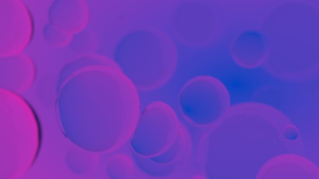 Abstract colorful bubbles. Blue and pink gradient background advertisement. Modern trendy banner or poster design. Dynamic bouncing balls and copy space for text. 3d rendering