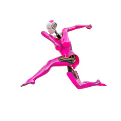 cyborg girl doing a parkour jump