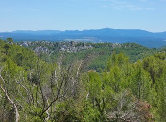 Fototapeta na wymiar Magnificent landscape of Provence near Aix en Provence with trees, hills and mountains