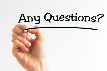 Hand writing inscription Any Questions with marker, concept, stock image