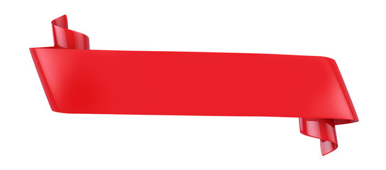 Red double festive ribbon tag, isolated object - 3D render